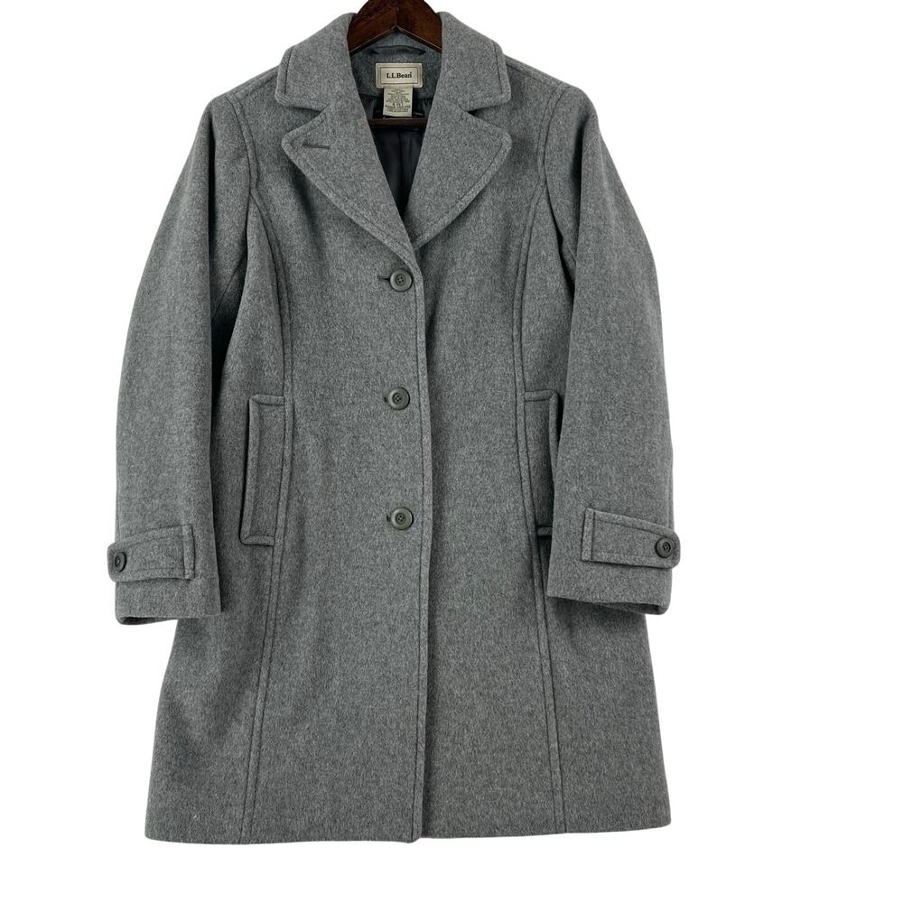 L.L.Bean Womens Bellandi Wool Car Coat 4 Petite Gray Thinsulate 260346